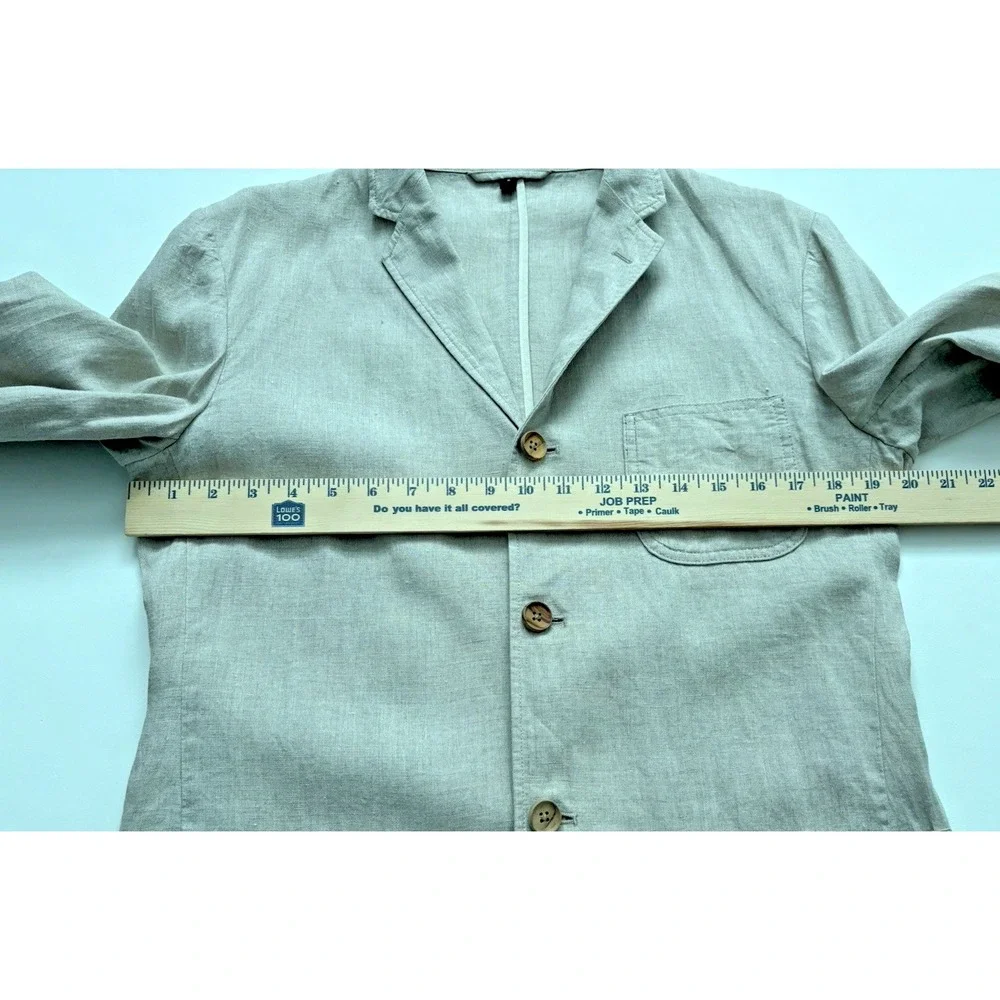 MUJI Men Blazer 100% Linen Jacket Unstructured Pockets Lightweight Coastal -Sz S